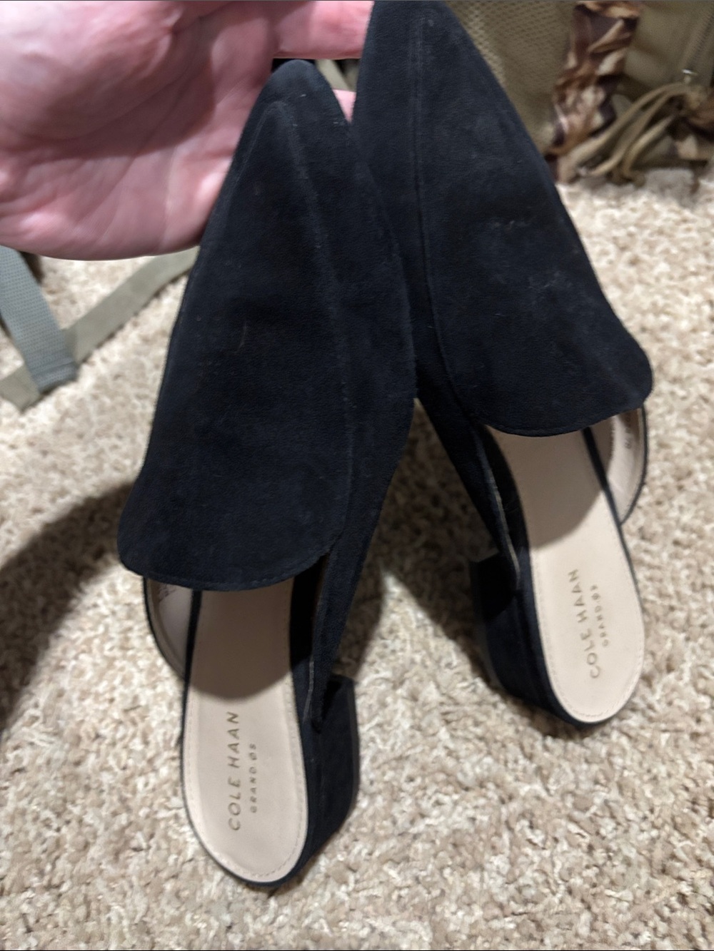 Cole Haan Black Suede Mules with Pointed Toe